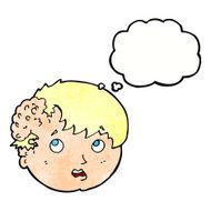 cartoon boy with ugly growth on head thought bubble N11