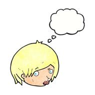 cartoon female face with raised eyebrow thought bubble N10