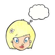 cartoon happy female face with thought bubble N196