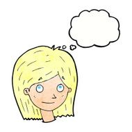 cartoon happy female face with thought bubble N197