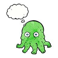 cartoon alien squid face with thought bubble N32