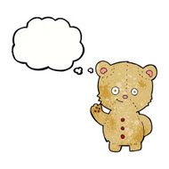 cartoon teddy bear waving with thought bubble N16