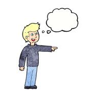 cartoon happy man pointing and laughing with thought bubble N11