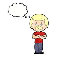 cartoon manly mustache man with thought bubble N11