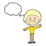 cartoon man with mustache waving thought bubble N32
