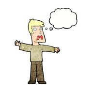 cartoon frightened man with thought bubble N91