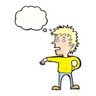 cartoon man making dismissive gesture with thought bubble N21