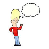 cartoon man waving with thought bubble N32
