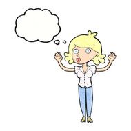 cartoon woman surrendering with thought bubble N11