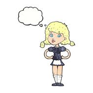 cartoon happy waitress woman with thought bubble N11
