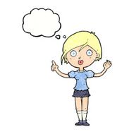 cartoon girl asking question with thought bubble N11