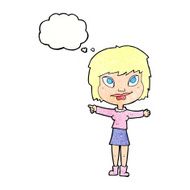 cartoon woman pointing with thought bubble N229