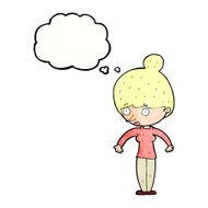 cartoon woman staring with thought bubble N32