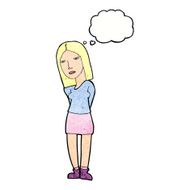 cartoon woman waiting with thought bubble N20
