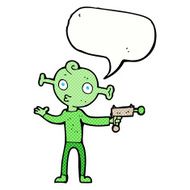 cartoon alien with ray gun speech bubble N11