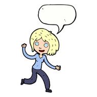cartoon happy waving girl with speech bubble N12