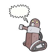 cartoon tank robot with speech bubble N12