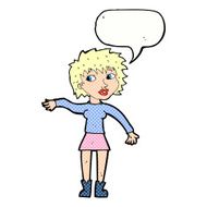 cartoon friendly woman waving with speech bubble N59