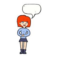 cartoon friendly woman with speech bubble N82