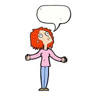 cartoon curious woman looking upwards with speech bubble N12