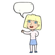 cartoon friendly woman waving with speech bubble N60