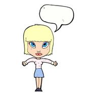cartoon woman shrugging with speech bubble N70
