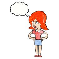 cartoon annoyed woman with hands on hips thought bubble N10
