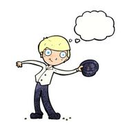 cartoon man tipping hat with thought bubble N9