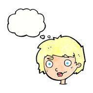 cartoon confused woman with thought bubble N88