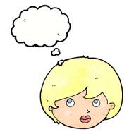 cartoon female face looking upwards with thought bubble N11