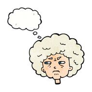 cartoon bitter old woman with thought bubble N20