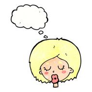 cartoon woman with eyes closed thought bubble N8