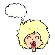 cartoon woman screaming with thought bubble N11