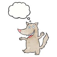 cartoon happy wolf with thought bubble N24