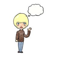 cartoon woman waving with thought bubble N357