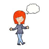 cartoon woman with no worries thought bubble N40