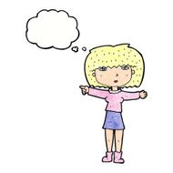 cartoon girl pointing with thought bubble N31