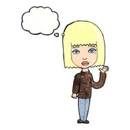 cartoon woman waving with thought bubble N360