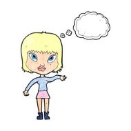 cartoon woman making gesture with thought bubble N11