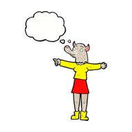 cartoon pointing werewolf woman with thought bubble N7
