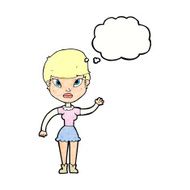 cartoon woman waving with thought bubble N361
