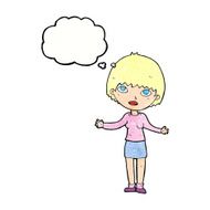 cartoon woman shrugging with thought bubble N61
