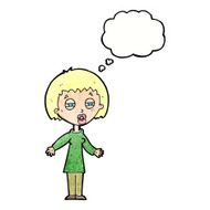 cartoon tired woman with thought bubble N32