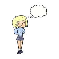 cartoon pleased woman with thought bubble N11