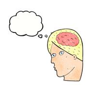 cartoon head with brain symbol thought bubble N44