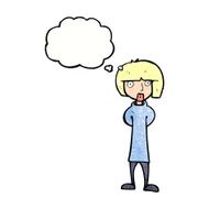 cartoon curious woman with thought bubble N58