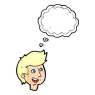 cartoon happy boy face with thought bubble N50