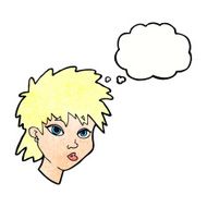 cartoon curious girl with thought bubble N10