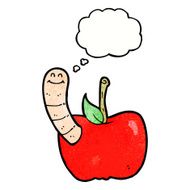 cartoon apple with worm thought bubble N45