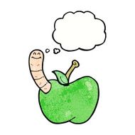 cartoon apple with worm thought bubble N46